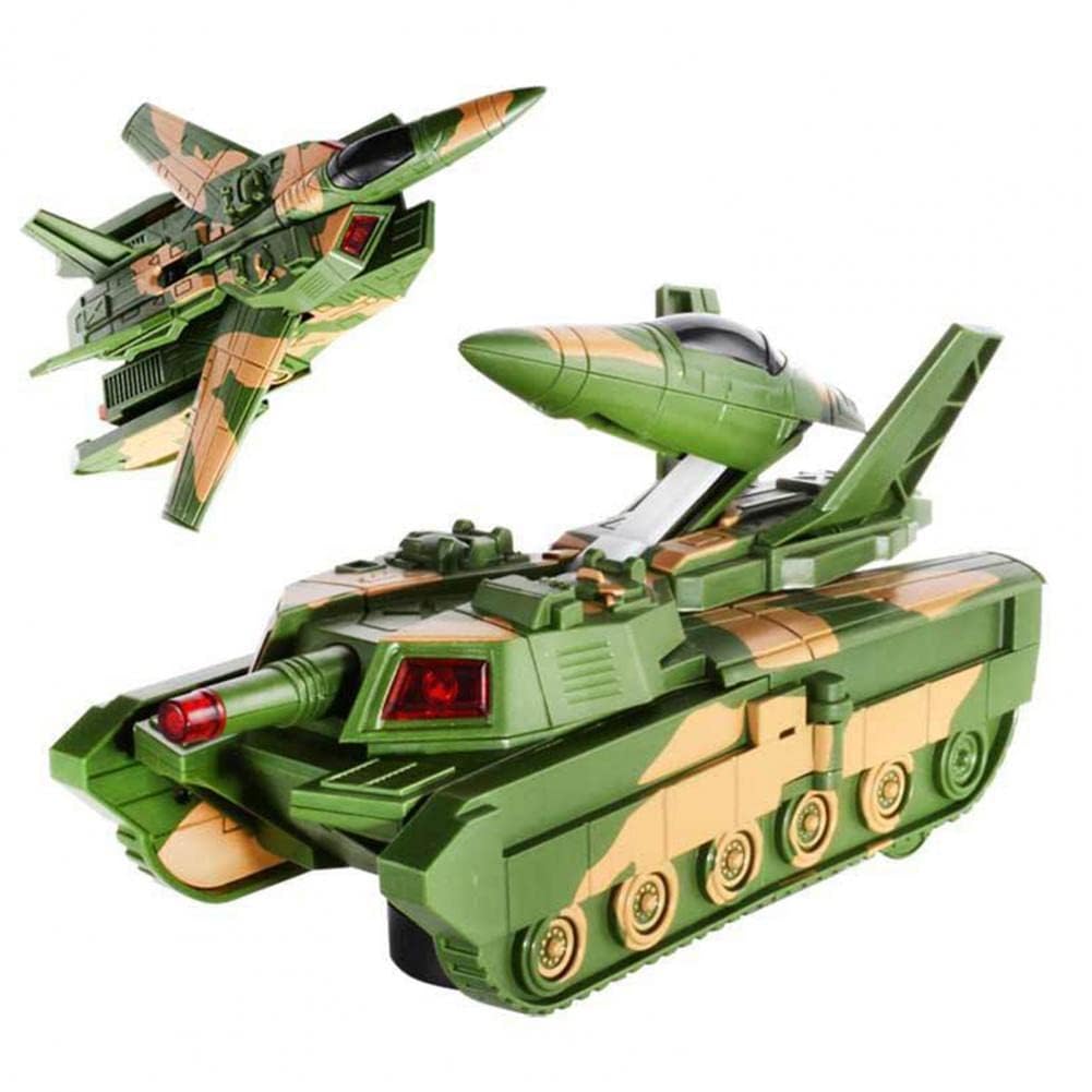 KRIREEN Electric Automatic Deformation 2 in 1 Battery Operated Tank and Fighter Jet Airplane Toy for Kids, Bump & Go with Flashing Light, Sound & Music, (Multicolour) 1