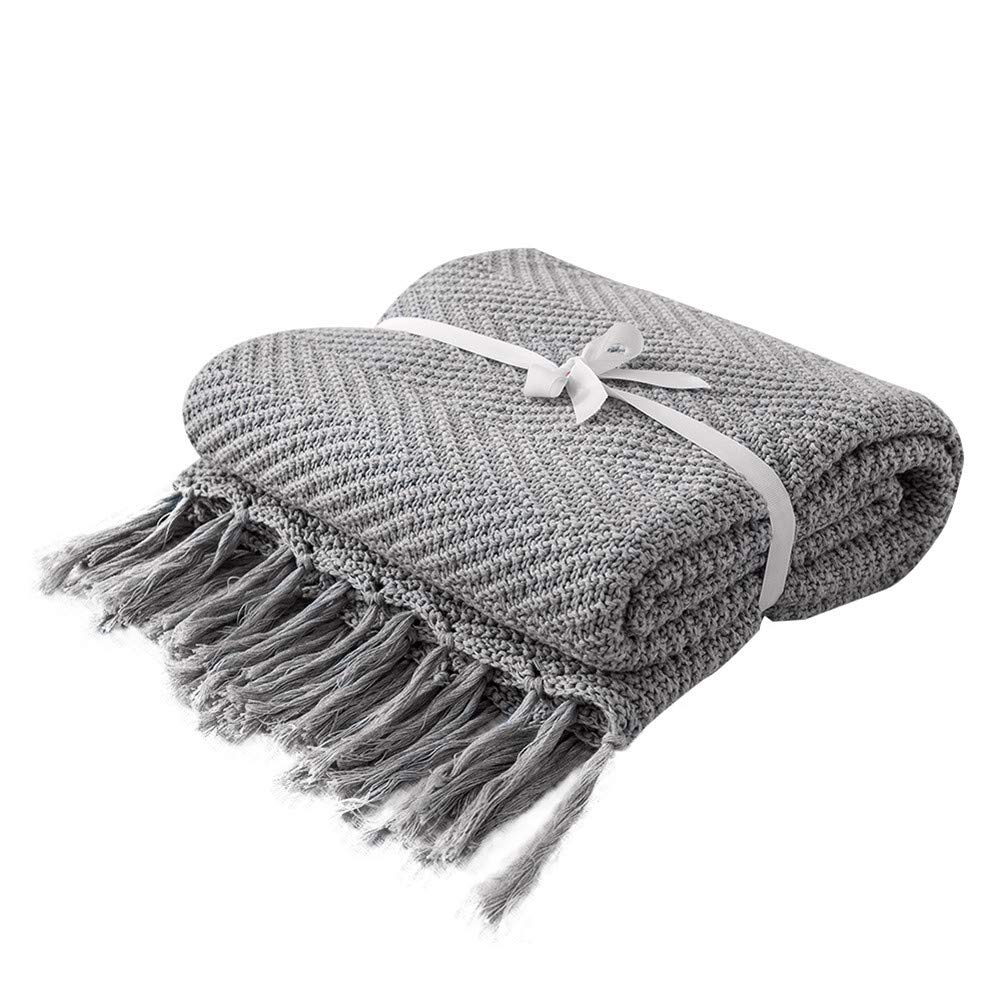 SIPEIEN Cable Knit Oversized Throw Blanket Reversible Blanket Cozy Cotton Blend Sweater Knitted for Sofa Bed Grey