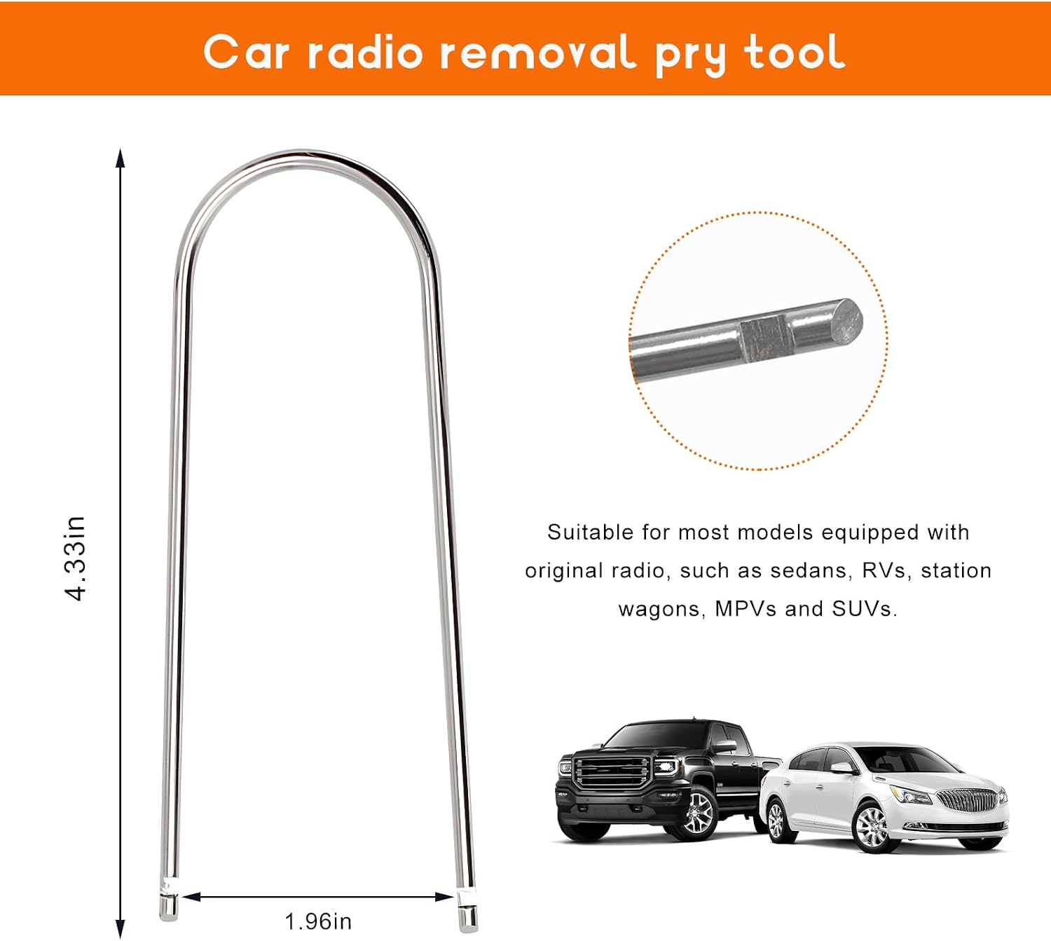2 PCS Car Radio Removal Pry Tool, U-Shaped Stainless Steel Stereo Disassembly Release Tool Kit, Universal CD DVD Host Release Remover for Most Vehicle Audio Frequency Converter (U-Shaped)