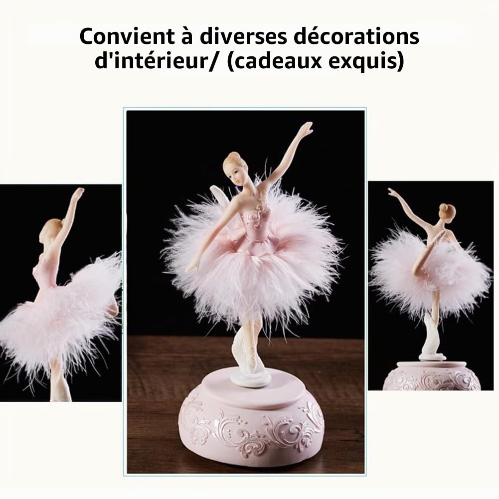 Boîte à musique de ballerine, boîte à musique rotative avec jupe, boîte à musique exclusive de ballerine avec lac pour cadeau d'anniversaire, rose