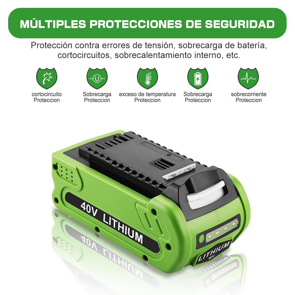 40V 2.5Ah Batería de Repuesto para batería Greenworks 40V G40B25 con Cargador 2A 40V Reemplazo para Cargador Greenworks 40V G40C