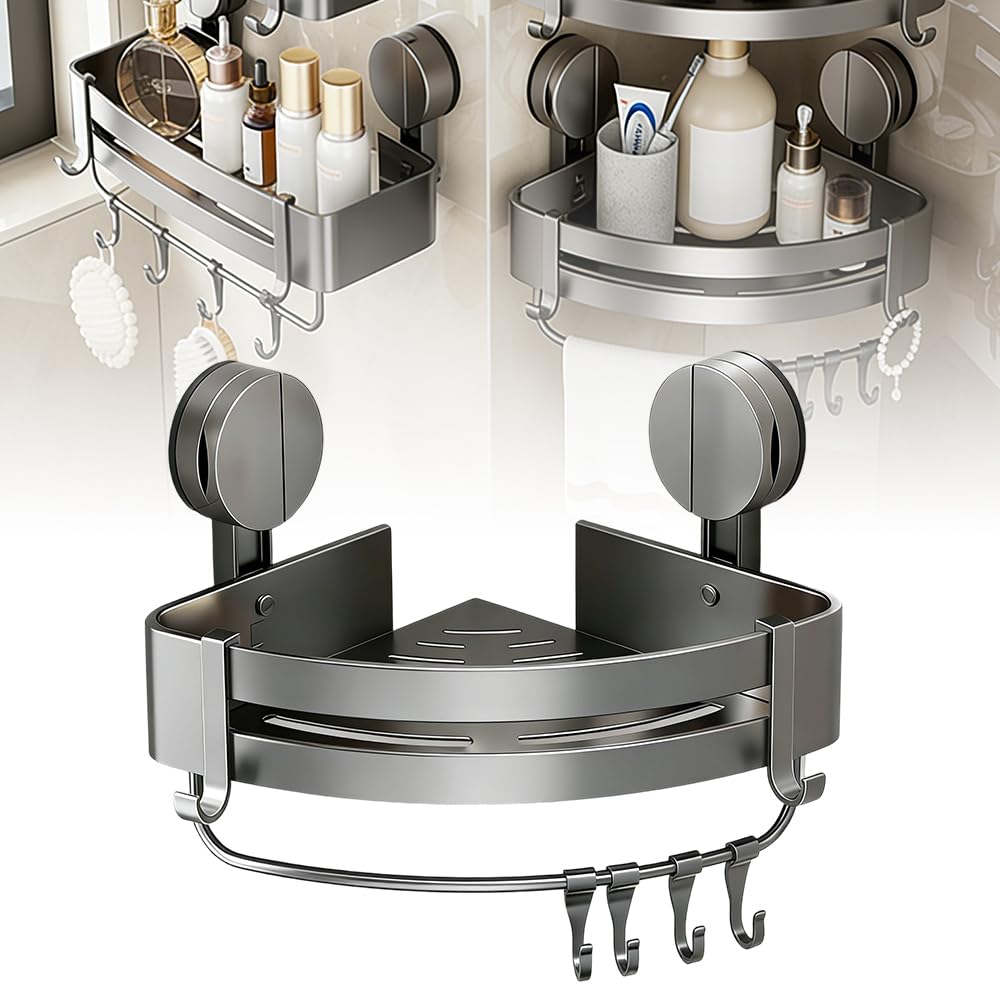 Suction Cup Shower Caddy Shower Suction Shelf Assembles without tools Corner Shower Caddy for Shower Gel Shampoo Storage