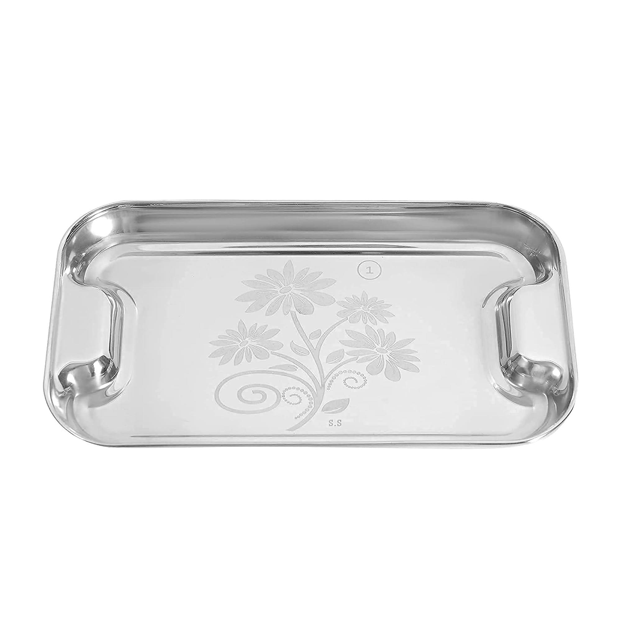 IDEAL PRIME Durable Stainless Steel Tray Set (3 Pices) with Designer Laser Print Design | Steel Serving Tray Set Lemon Platter (Small Medium Large) Pack of 3