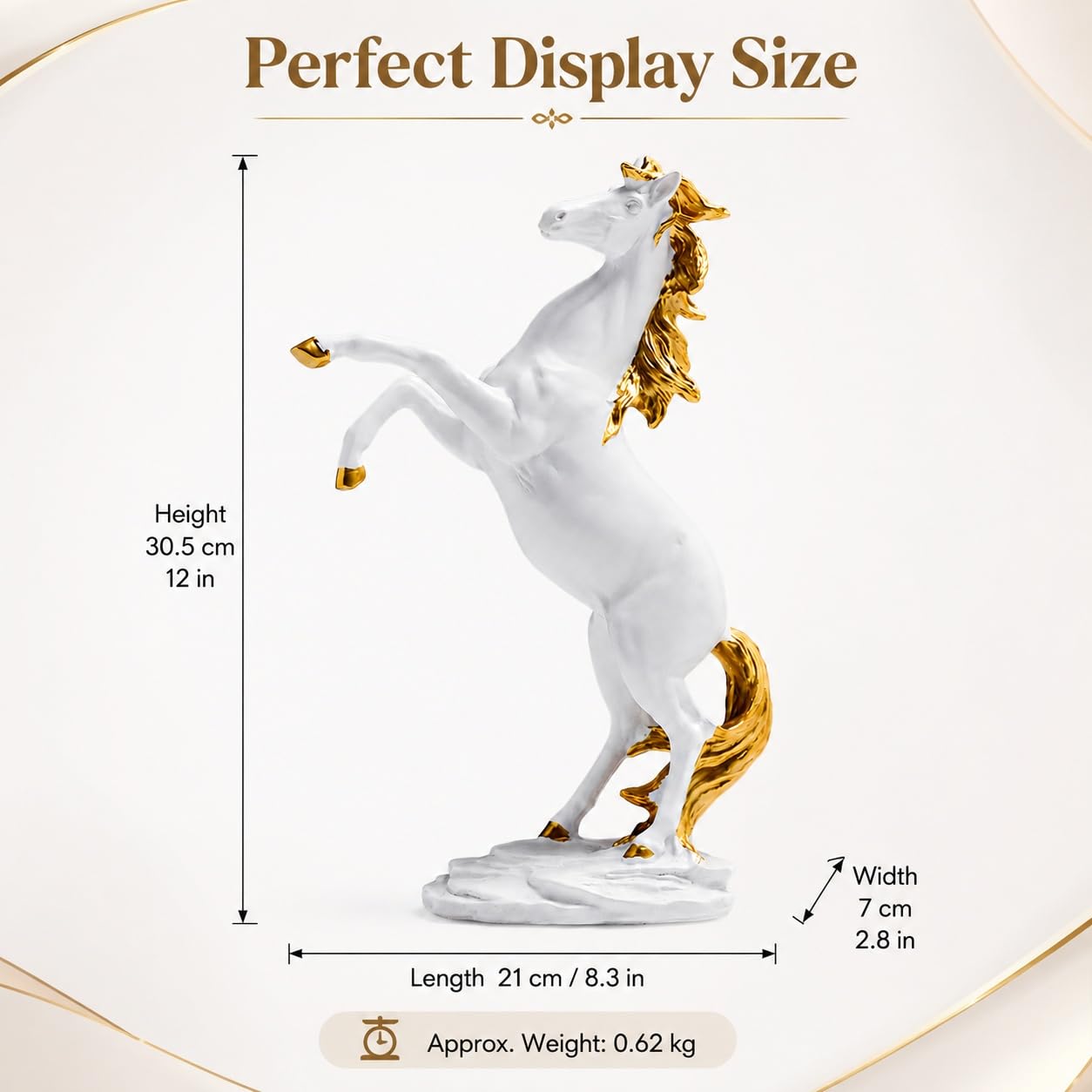 Estatua de Caballo Decorativa de Resina, Escultura Ecuestre Artística, Figura de Animal para Sala Oficina Repisa Chimenea Mesa, Decoración de Interiores y Colección,Blanca