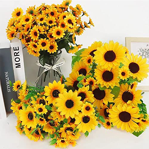 Strongwind Artificial Sunflower Flowers, 18 Pcs Seven-Headed Fake Sunflowers Bouquet Floral Arrangements Silk Sunflowers With Stems For Home, Craft, Wedding, Party, Shop Decor - Yellow #TOP2