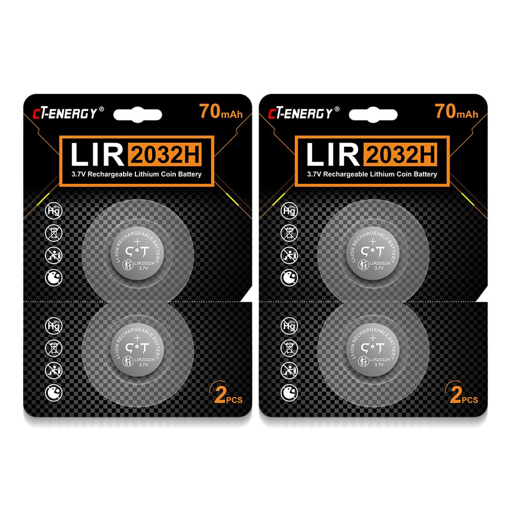 Lir2032h Battery 4pcs Rechargeable for Key Fob,3.7V High Capacity 70mAh Rechargeable cr2032 Button Cells Batteries