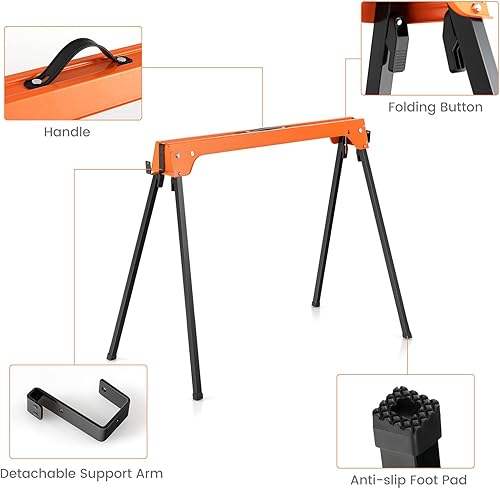 Miniatura 4 de ERGOMASTER Caballos de sierra plegables, con brazo de soporte desmontable de 2 x 4, capacidad de peso de 1322 libras por caballete, caballos de