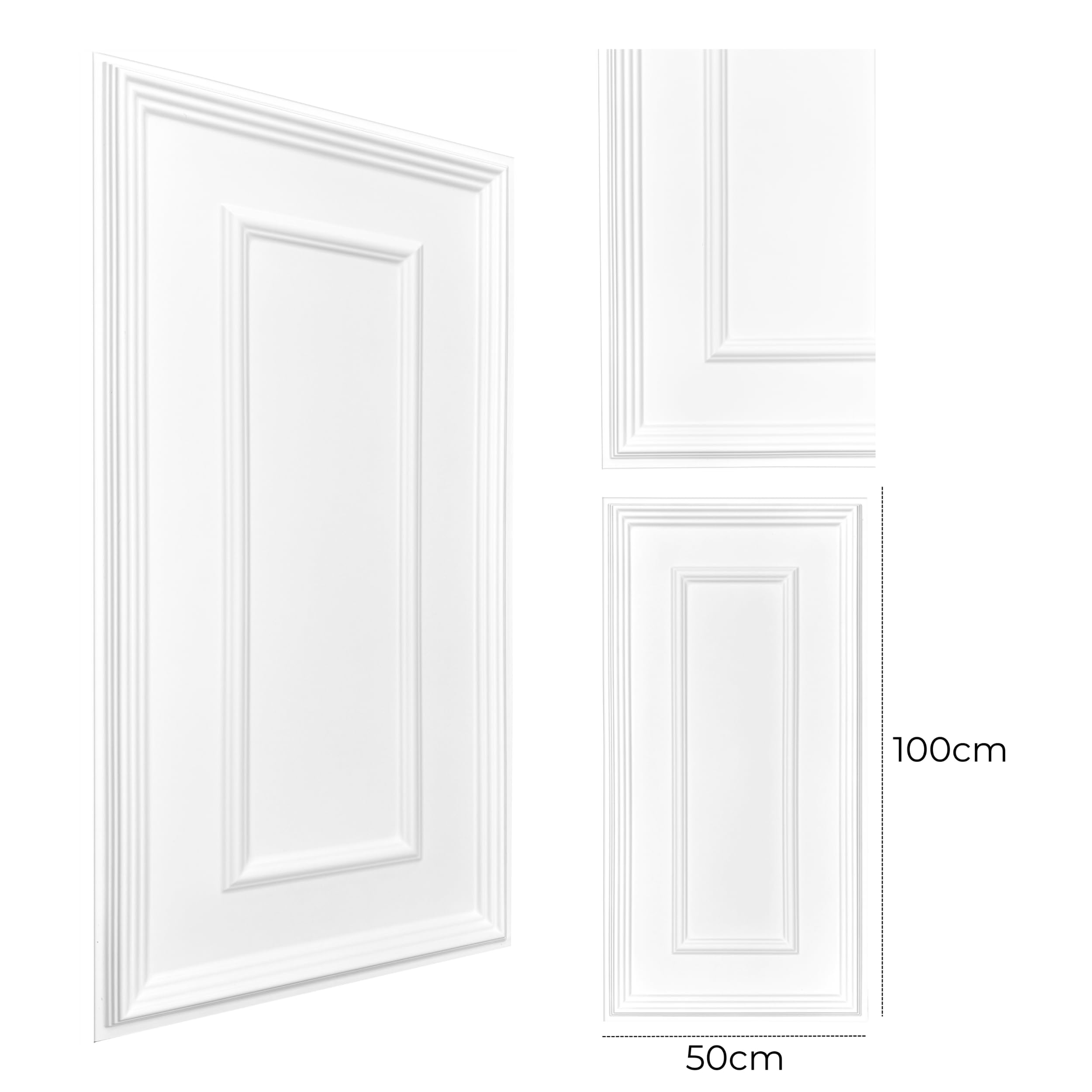 3D Wandpaneele Kunststoff PVC 100x50cm – Italienisches Design – Klassische Zierleistenoptik, Wasserfest, Moderne Rahmen Wandverkleidung für Wohnzimmer, Schlafzimmer & Flur (Weiß TD100) 20 Stück
