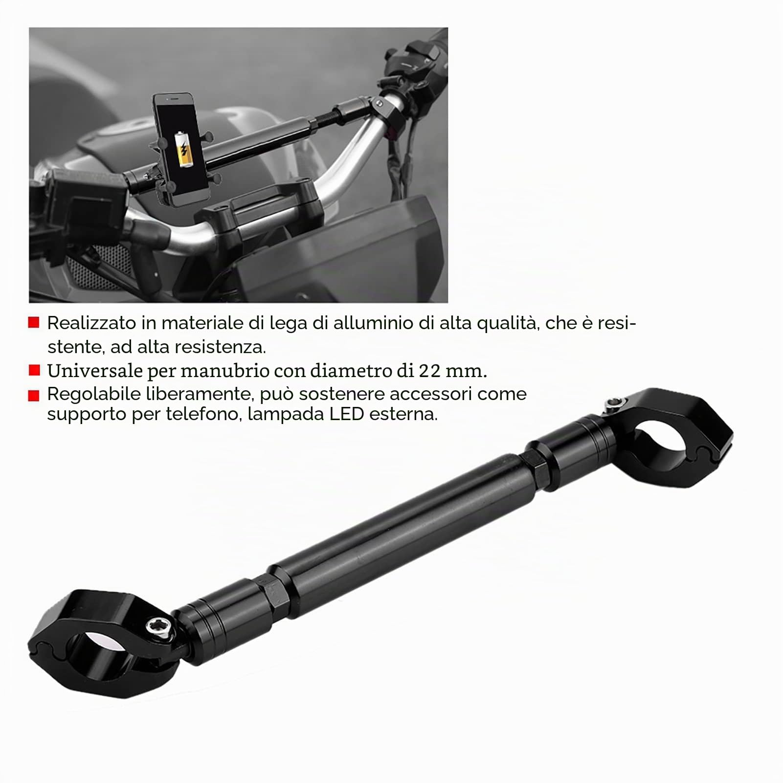 Barra di equilibrio universale 22mm in lega di alluminio barra trasversale rinforzo per ATV e moto universale (nero)