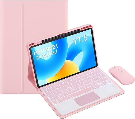 Keyboard Case for Huawei Matepad 11.5 Inch 2023, 7 Color Backlit, Multi-Touch Trackpad, Detachable Keyboard, Built-in Pencil Holder,Pink