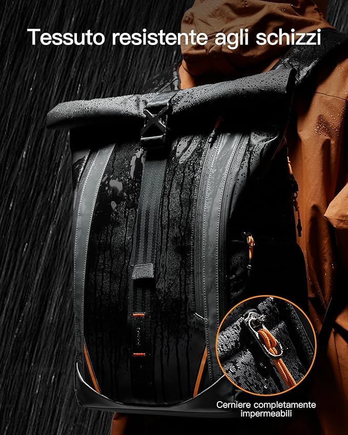 Inateck RollTop 22-26.8L Men's and Women's Laptop Backpack with 180° Opening Main Compartment and Waterproof Zipper, Travel Bag for Leisure and Cycling