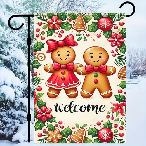 Image of BlissYard Christmas Gingerbread Couple Garden Flag 12x18 Inch Polyester | Double sided polyester, Christmas gingerbread couple holly cookies design, gingerbread decor for porch and yard