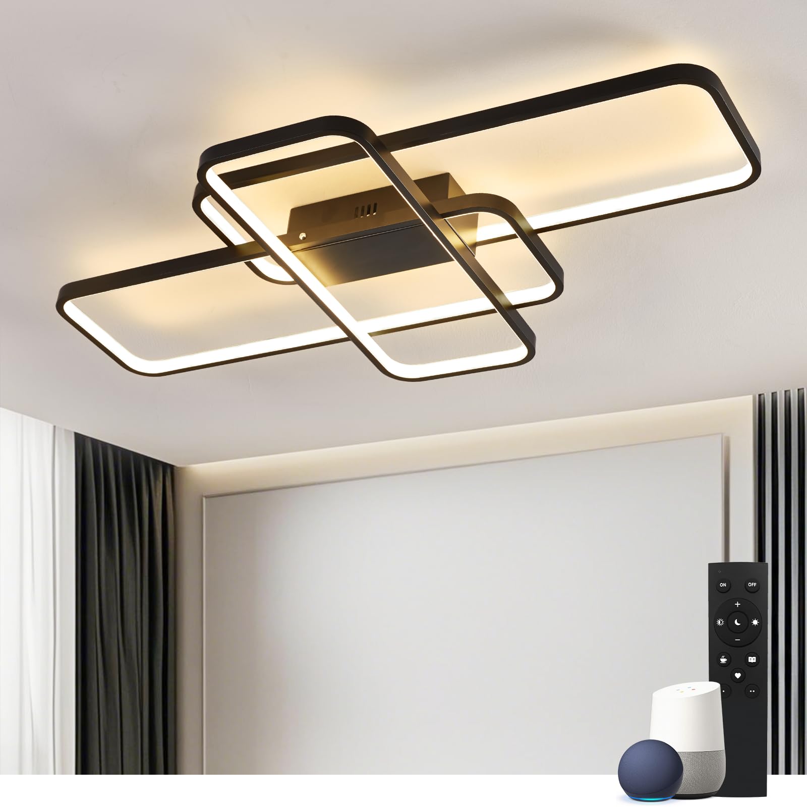 BAYHT Led-plafondlamp, dimbaar, 105 cm, 80 W, 9600 lm, voor woonkamer en slaapkamer