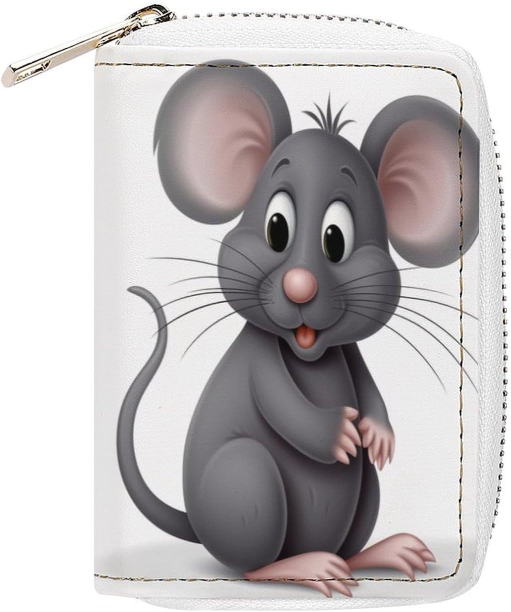 Leather Card Organizer Case Card Wallet Credit Card Holder Grey Animals Printed Zipper Card Cases Holder for Women Men