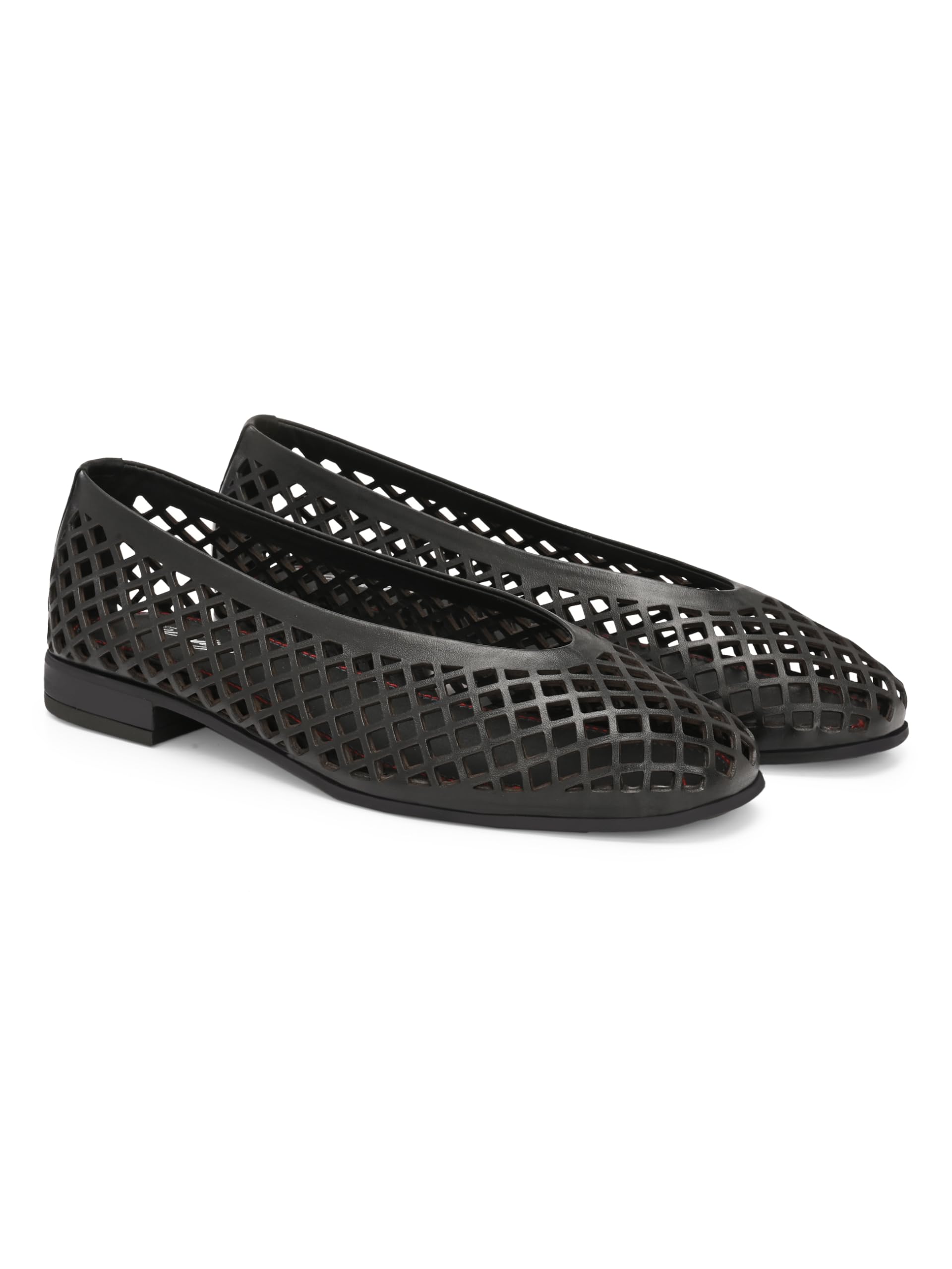 Luxe Leather - Black Women Lazer Cut Leather Flat Ballerinas. 68331-image-10