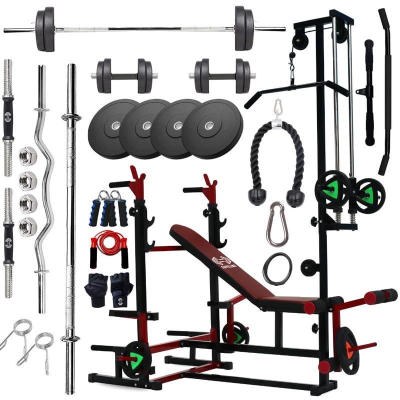 SAFELINE 70KG Rubber Home Gym Kit | 20-in-1 Multipurpose Bench, L...