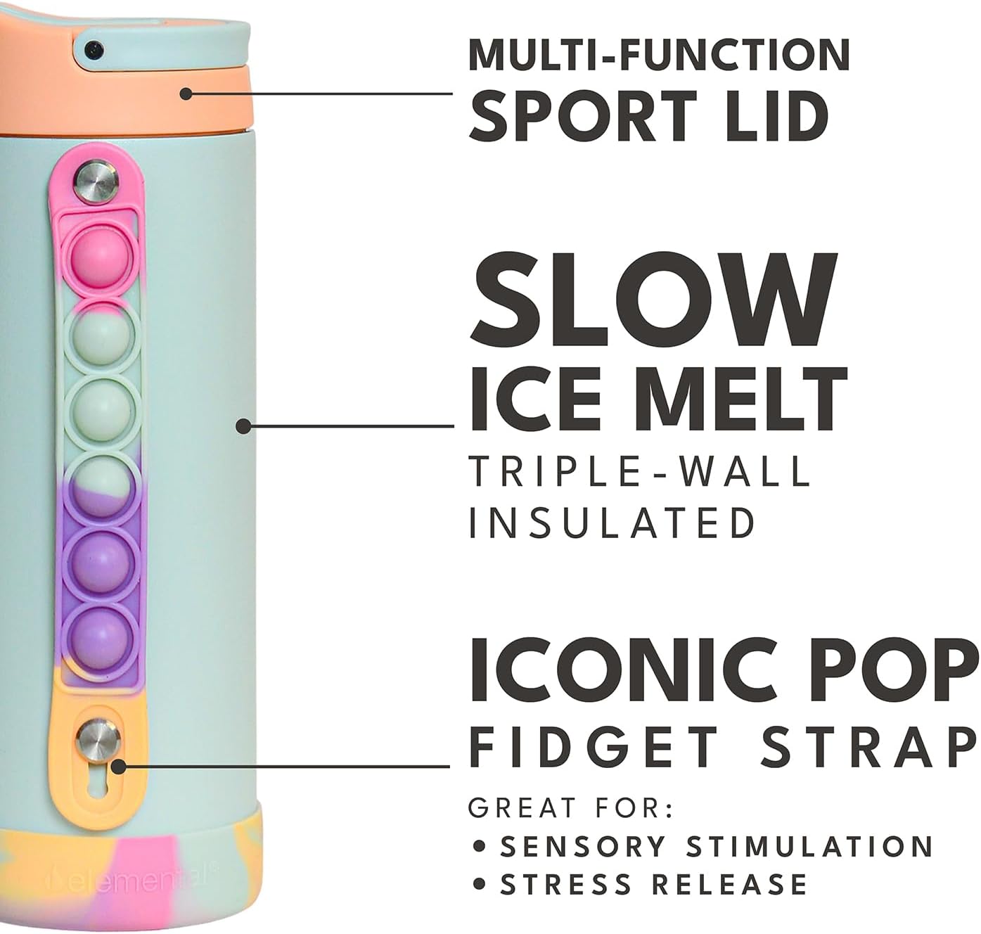 Elemental Iconic Kids Water Bottle for School - 100% Leak-Proof Insulated Water Bottles with Straw Lid & Pop-It Handle for Boys & Girls - Triple-Wall Insulated & BPA-Free, 14oz – Mint Sorbet - Image 7