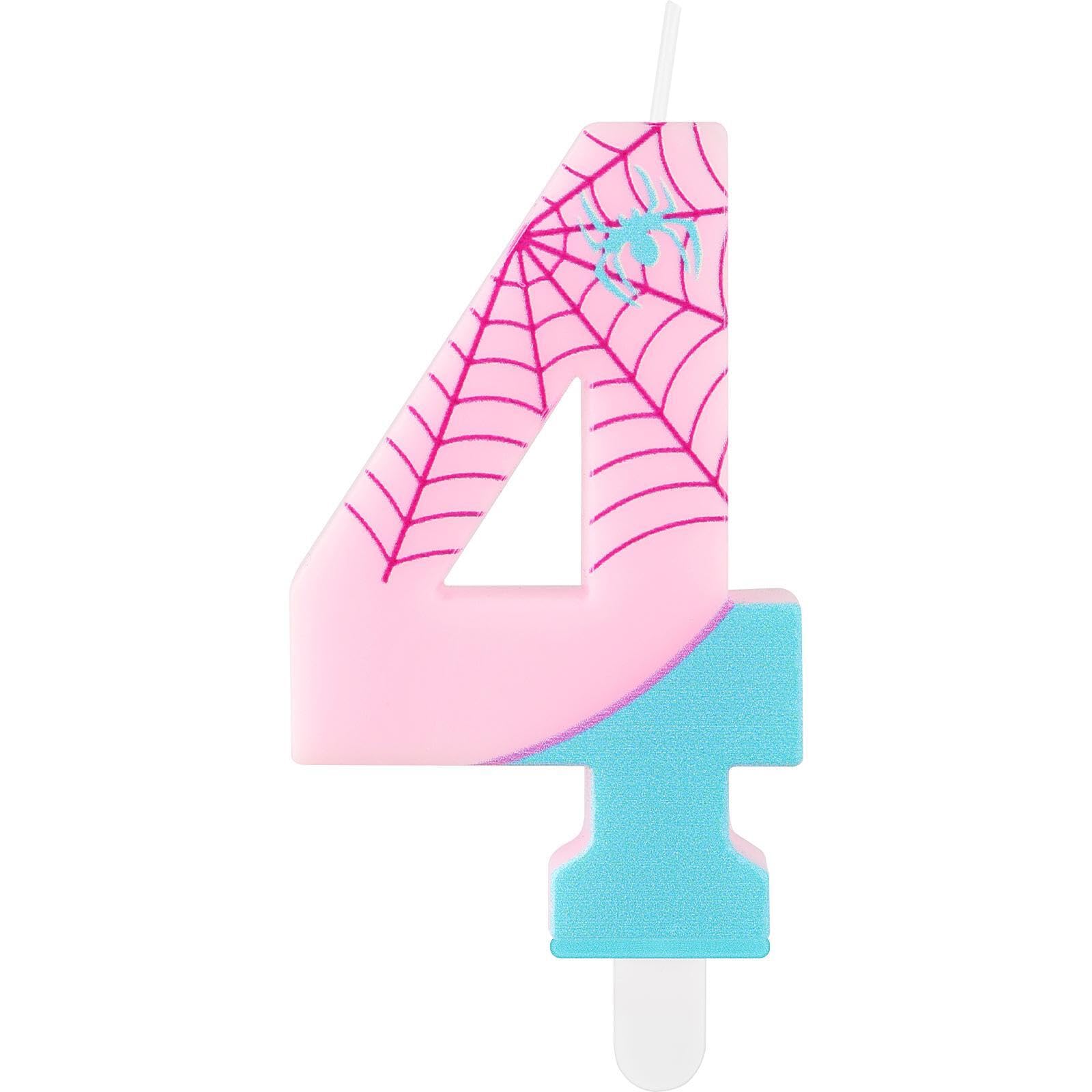 Vela de número de araña, velas de cumpleaños rosas para pastel, velas de cumpleaños número 4, decoraciones de velas para araña y sus increíbles amigos, suministros de fiesta para niños y