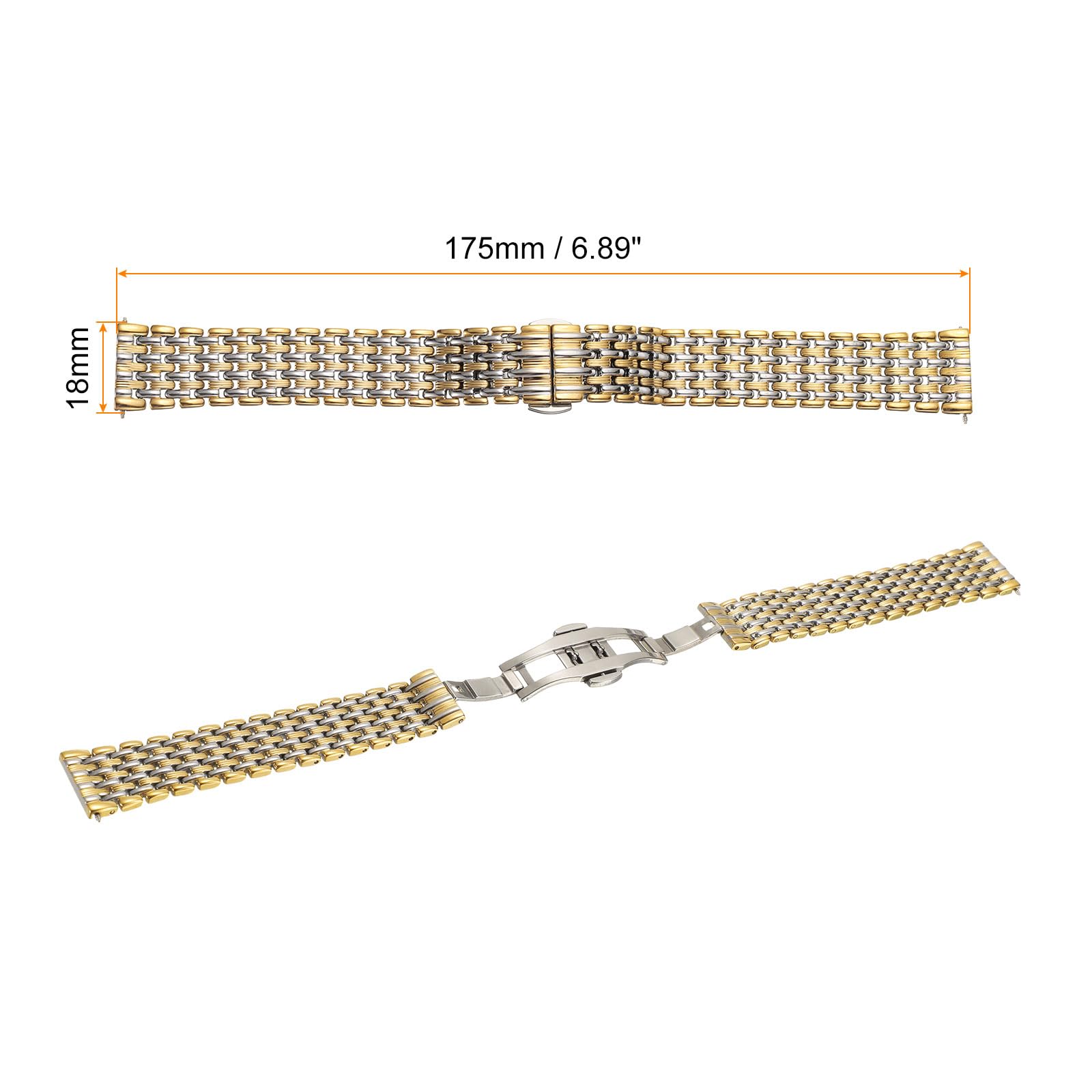 HARFINGTON Stainless Steel Mesh Watch Band 18mm Quick Release Metal Watch Strap Adjustable Fold Butterfly Clasp Replacement Bands for Men Women, Silver Gold