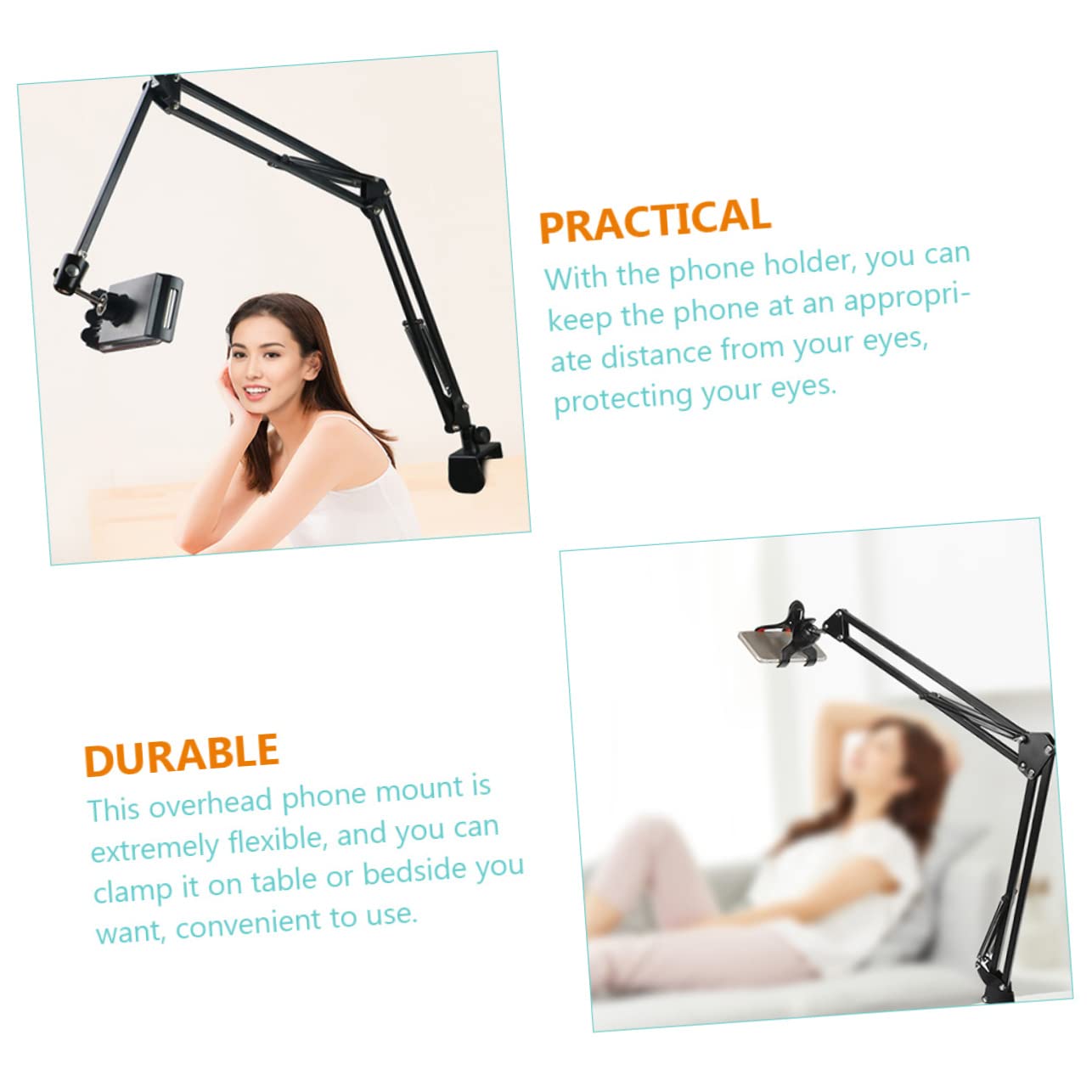 GARVALON Soporte para Teléfono Ajustable Soporte De Escritorio y Cama Metal y Plástico