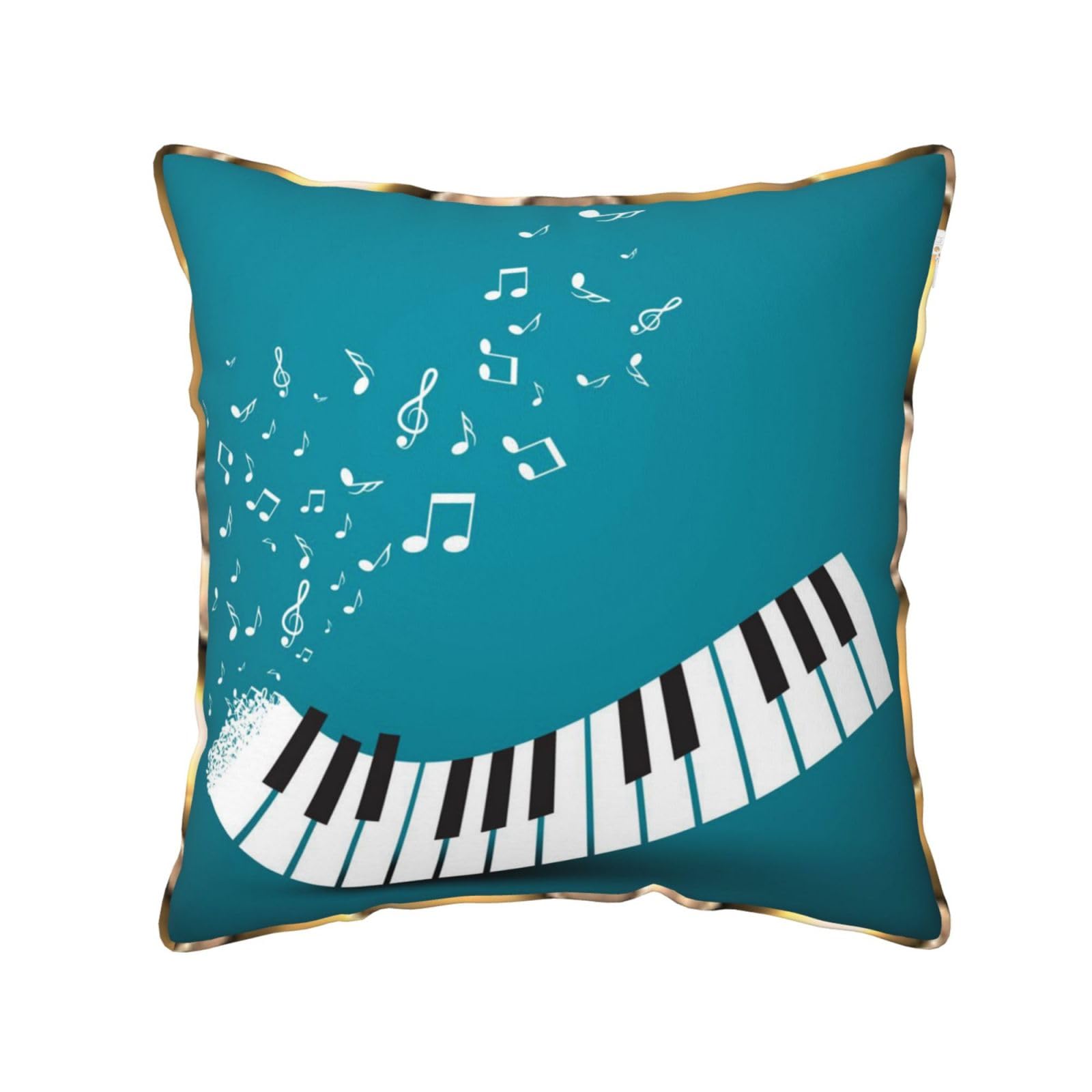 AUBKFELD Green and white piano keys Printed Velvet Cushion Cover 50x50 CM with Gold Edging Strip, Square Pillowcase Soft Throw Pillow Covers Case Decorative for Living Room Sofa Couch Bed Bench
