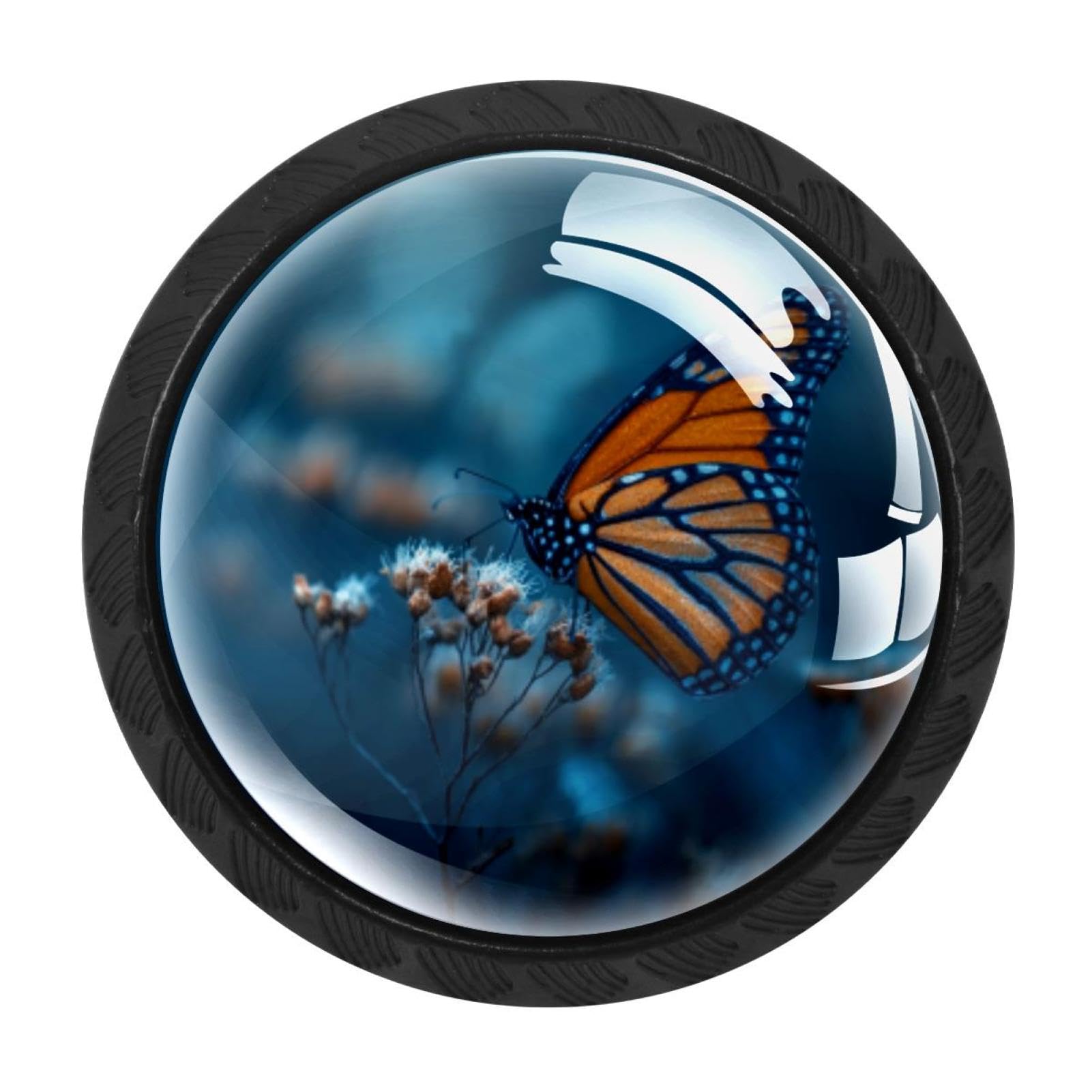 CHENZZZZ 4 Pack Black Blue Background Monarch Butterfly (2) Kitchen Handles, Cabinet Pulls Hardware for Cupboard Drawer Knobs Dresser Pulls