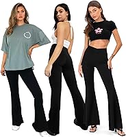 Vista 39 de ZOOSIXX Pantalones de yoga acampanados para mujer, leggings cruzados suaves con corte de bota Azul (Dusty Blue)