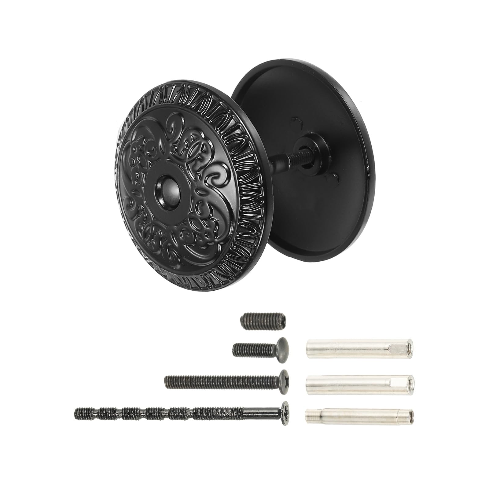 PATIKIL Door Hole Cover Plate 2 Inch Zinc Alloy Vintage Round Deadbolt Knob Hole Repair Cover Fits Doors 1-3/16" to 4-3/4" Thick for Hole Filling Decoration, Black