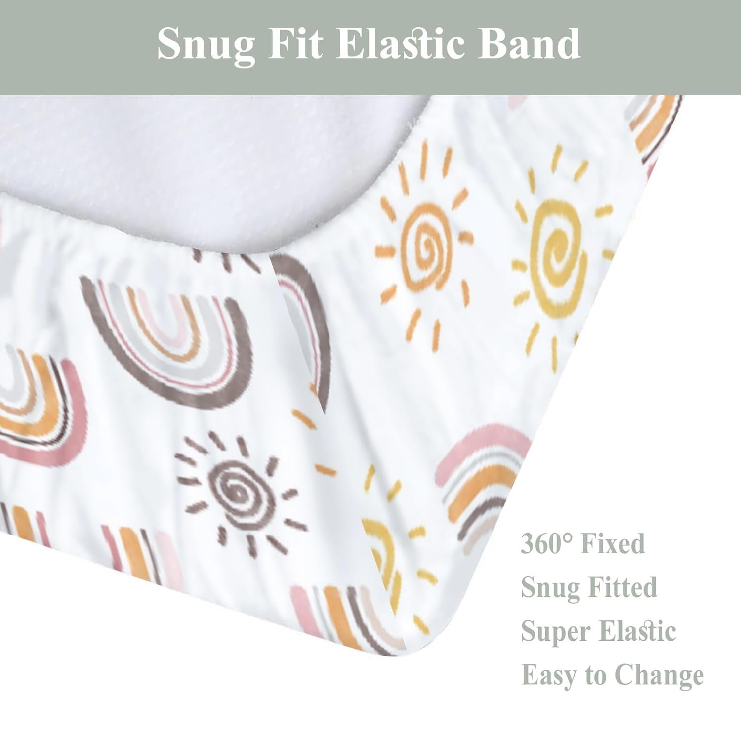 Boho Rainbow Sun Changing Pad Covers for Baby Girl Boy Summer Sunshine Fitted Change Table Covers Mats Rainbow Lovers Gift Soft Diaper Changing Pad Sheets for 32''×16'' Contoured Pad