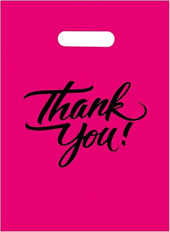 9"x12"200pcs Pink & Purple Thank You Merchandise Bags, Die Cut Handles, Retail Shopping Bags for Boutique, Goodie Bags, Gift Bags Bulk, Favors, 1.25 Mil Reusable Plastic Bags