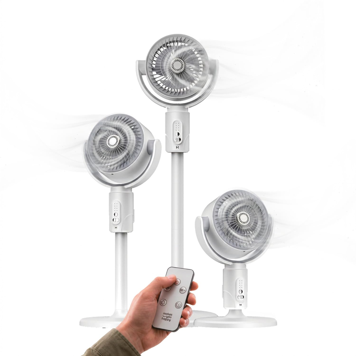 Wintem SNAG Ventilatore a Piantana Ricaricabile e Telescopico – 3 Altezze (32 a 82cm) con Telecomando – 5 Velocità, Oscillazione 3D 90°/180° e Aromaterapia – Batteria Autonomia 5-8h – Pale ø18,3cm