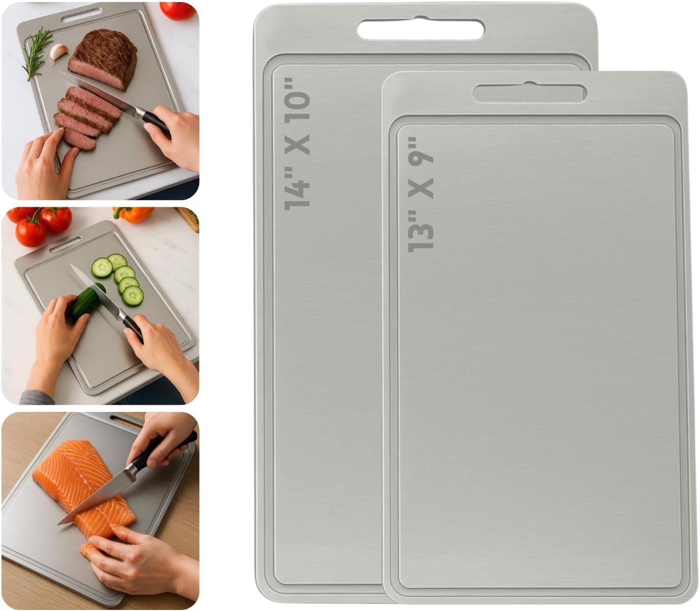 Stainless Steel Cutting Board, 2 PCS, 304 Stainless Non Stick Chopping Cutting Board for Meat Fruit & Vegetable, Dishwasher Safe