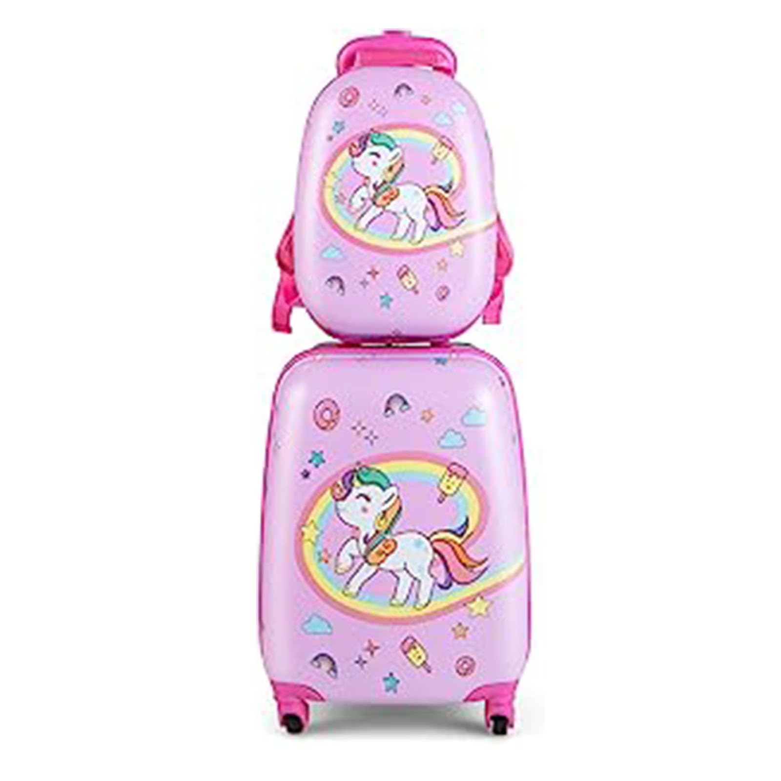 GOPLUS Maleta Infantil, Equipaje de Viaje con Mochila, Equipaje Infantil, Juego de Mochila y Maleta, Gran Capacidad y Ruedas, 16 '' Maleta + 12 '' Mochila