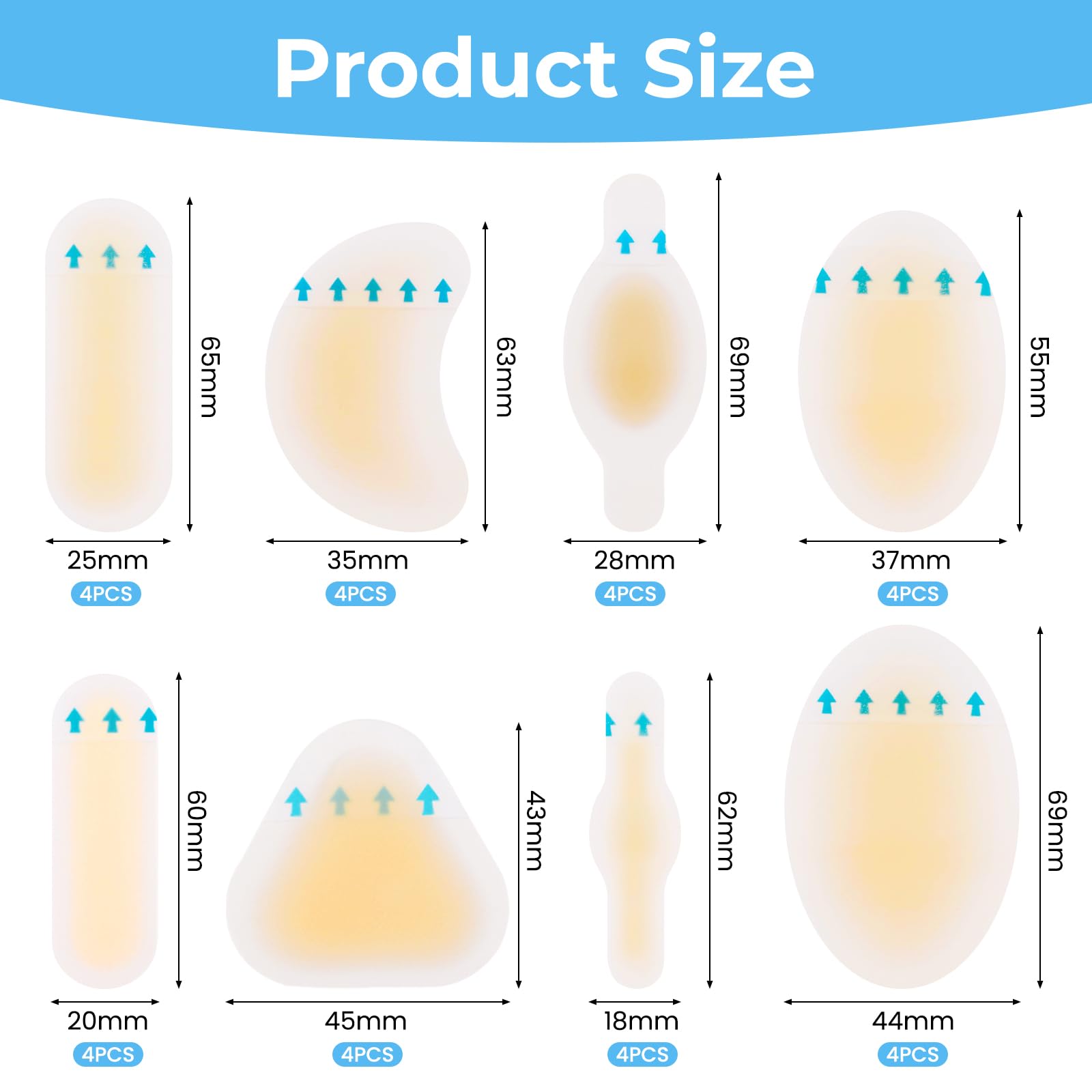 32 Piezas Parches para Ampollas de Pies, Apósitos Impermeables para Talones y Dedos, Protección contra Rozaduras