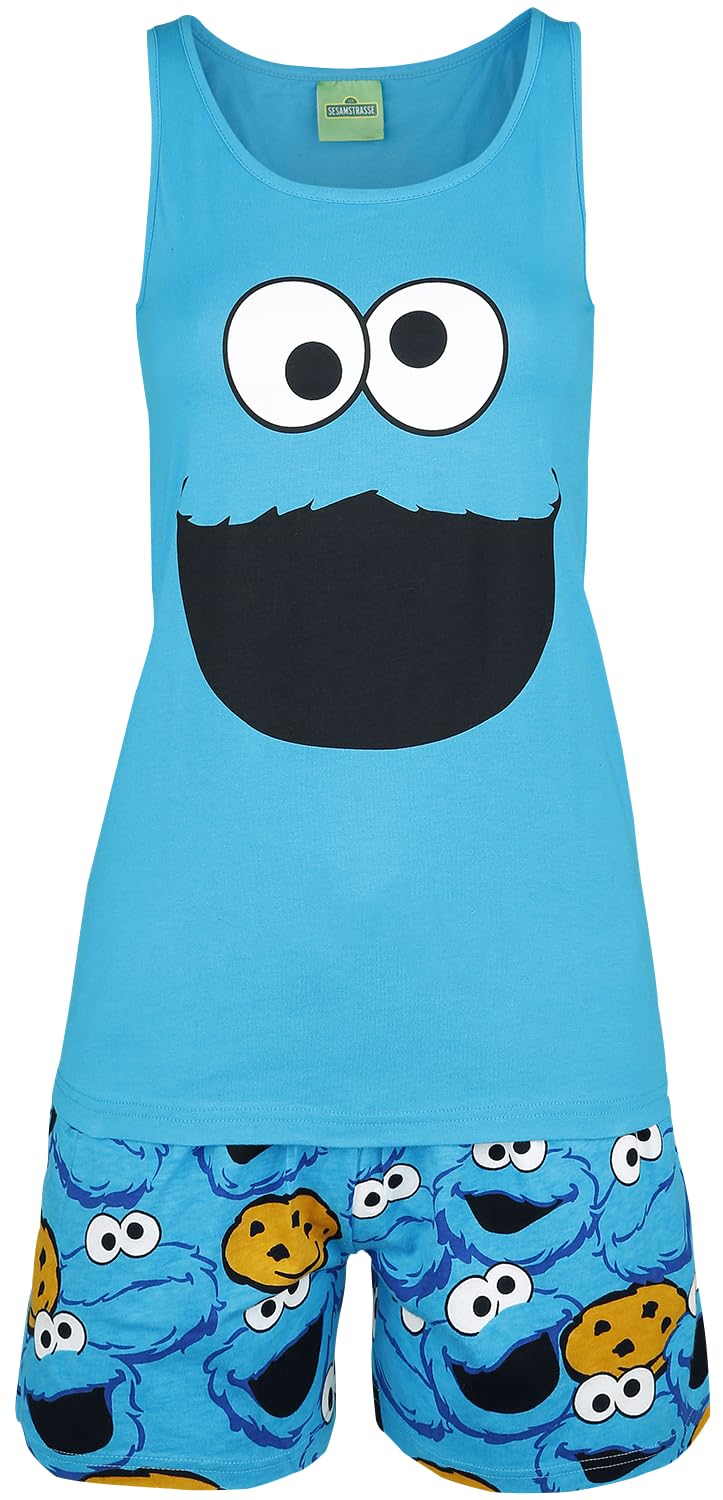 Sesame Street Barrio Sesamo El Monstruo de Las Galletas - Face Mujer Pijama Azul 100% algodón