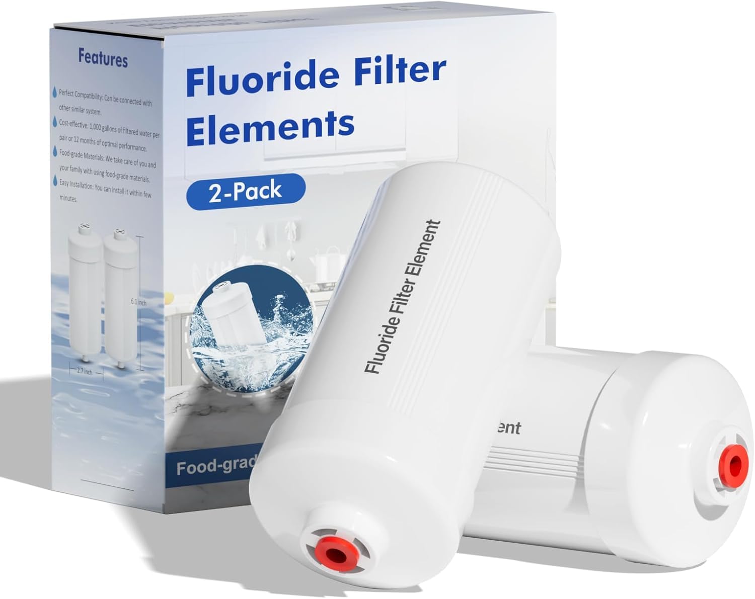 Purewell K Serie FL-2 Blanco 5 etapas Fluoruro Reemplazo Fluoruro Filtro de Agua Sistema de Filtro de Gravedad Reduce el cloro y el fluoruro de manera efectiva