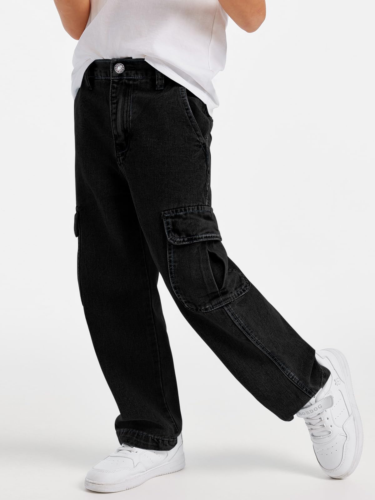 Haloumoning Chłopięce spodnie cargo dziecięce Baggy Jeans Casual spodnie rekreacyjne jesień modne spodnie jeansowe z elastycznym ściągaczem, 5-14 lat