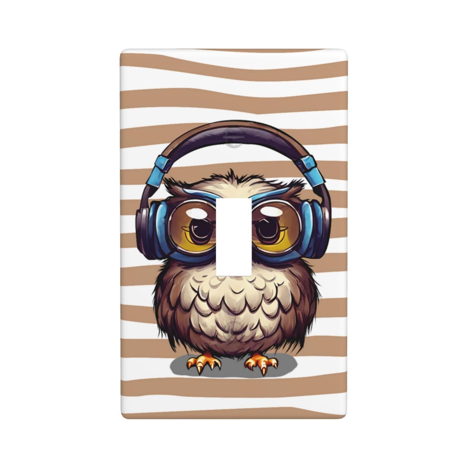 Owl Listening To Music Single Toggle Light Switch Cover Plate Decorative Wall Plates, 1 Gang Switch Plates And Outlet Covers 2.75" X 4.5" For Bedroom Bathroom Kitchen Home Decor