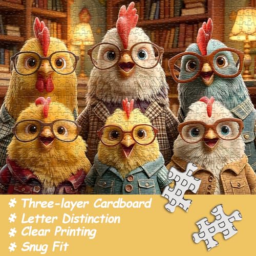 Rompecabezas de pollos divertidos para adultos, 1000 piezas, rompecabezas jigsaw con gafas, rompecabezas de animales tiernos, rompecabezas difícil e imposible para adultos miniatura 5