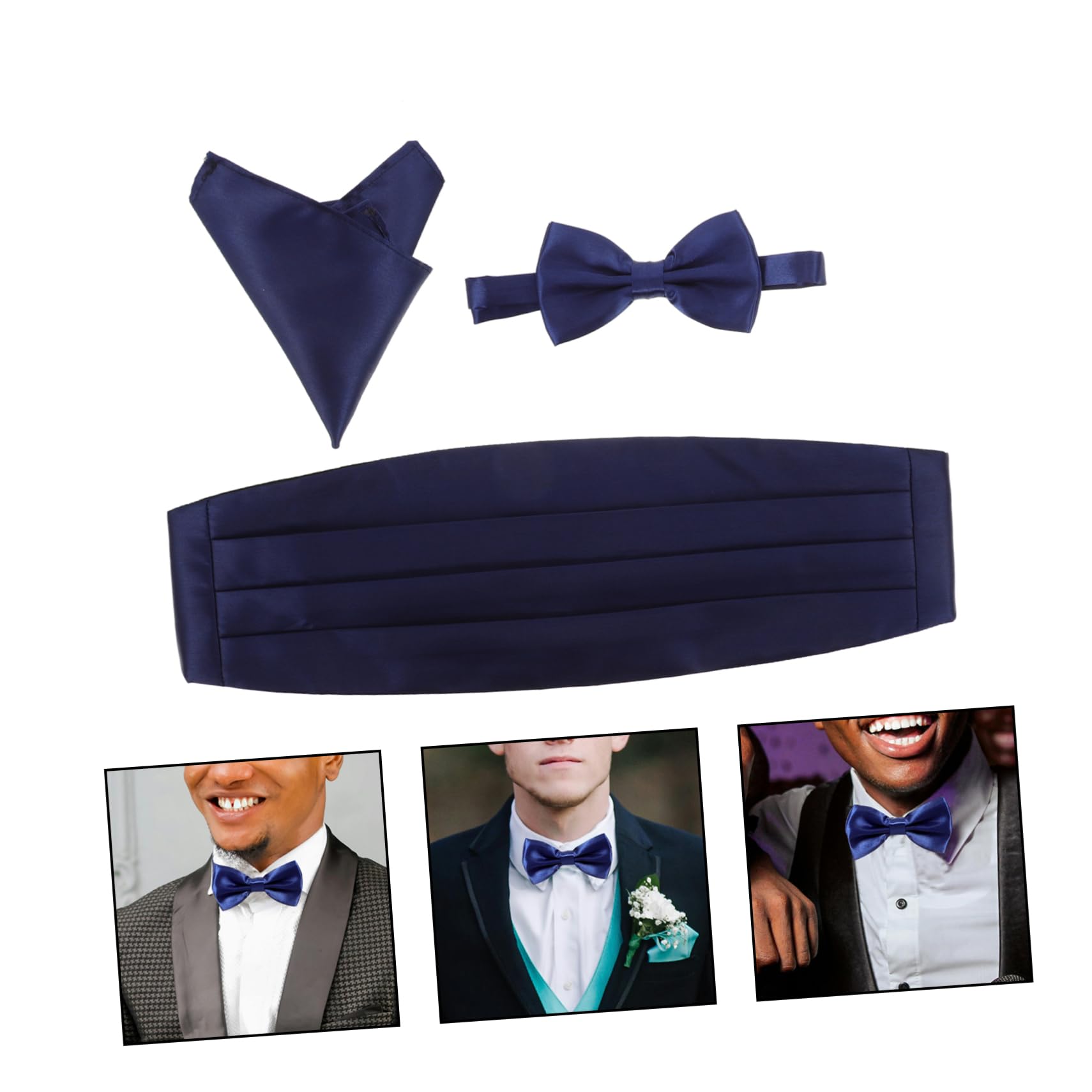 COLLBATH 2er-sets Herren-krawatte Kummerbund Fliege Zubehör Marineblau 3 Stück X 2
