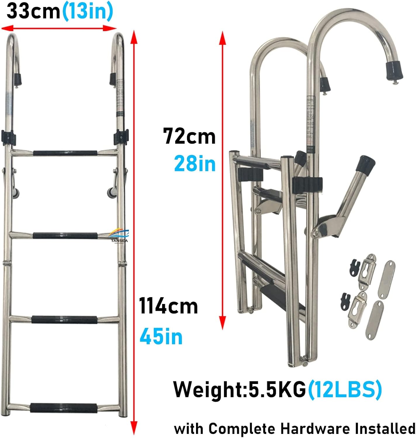 4/5 / 6 Step Boat Ladder Telescoping/Pontoon Ladders Extension, Rope Ladder for Boat/Outdoor Boat Swim Platform Ladder, Dock Boarding Stainless Steel Ladder