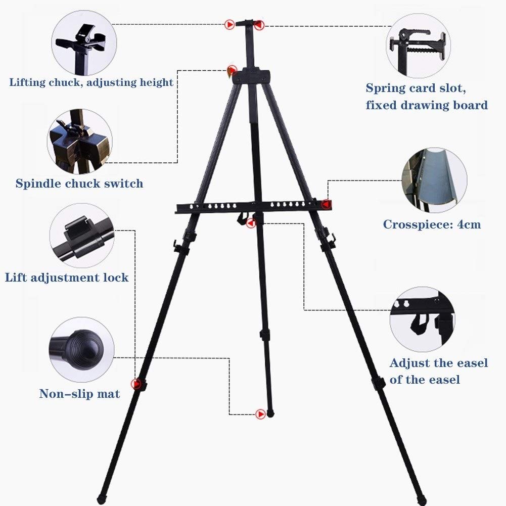 Caballete telescópico plegable para estudio de campo, para pintura, trípode con bolsa de transporte, color negro (caballete + tablero de dibujo 4K)