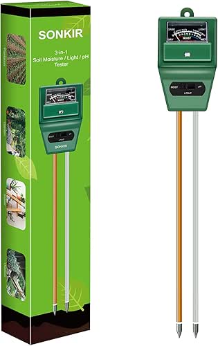 SONKIR Soil pH Meter, MS02 3-in-1 Soil Moisture/Light/pH Tester Gardening