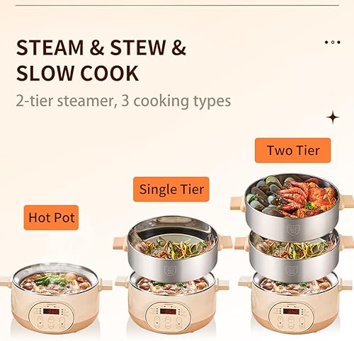 Miniatura 6 de Joydeem Vaporizador eléctrico de alimentos para cocinar, vaporizadores de verduras y alimentos de acero inoxidable de 2 niveles, gran capacidad de