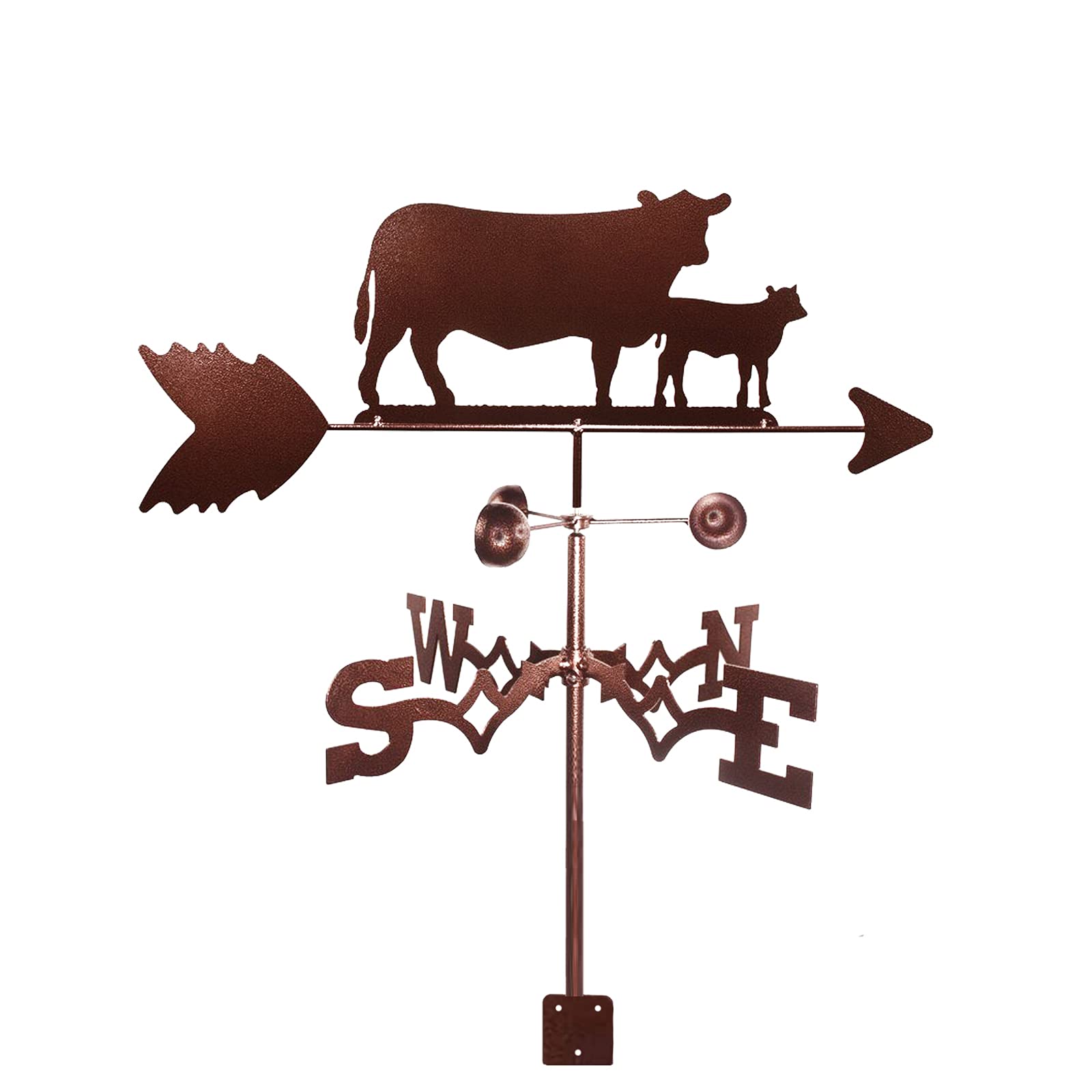 WIQUYBML Cow Silhouette Weather Vane Wind Direction Indicator Courtyard Wrought Iron Creative Sculptures Metal Products Stainless Steel Weathercock Measuring Tool with Mounti