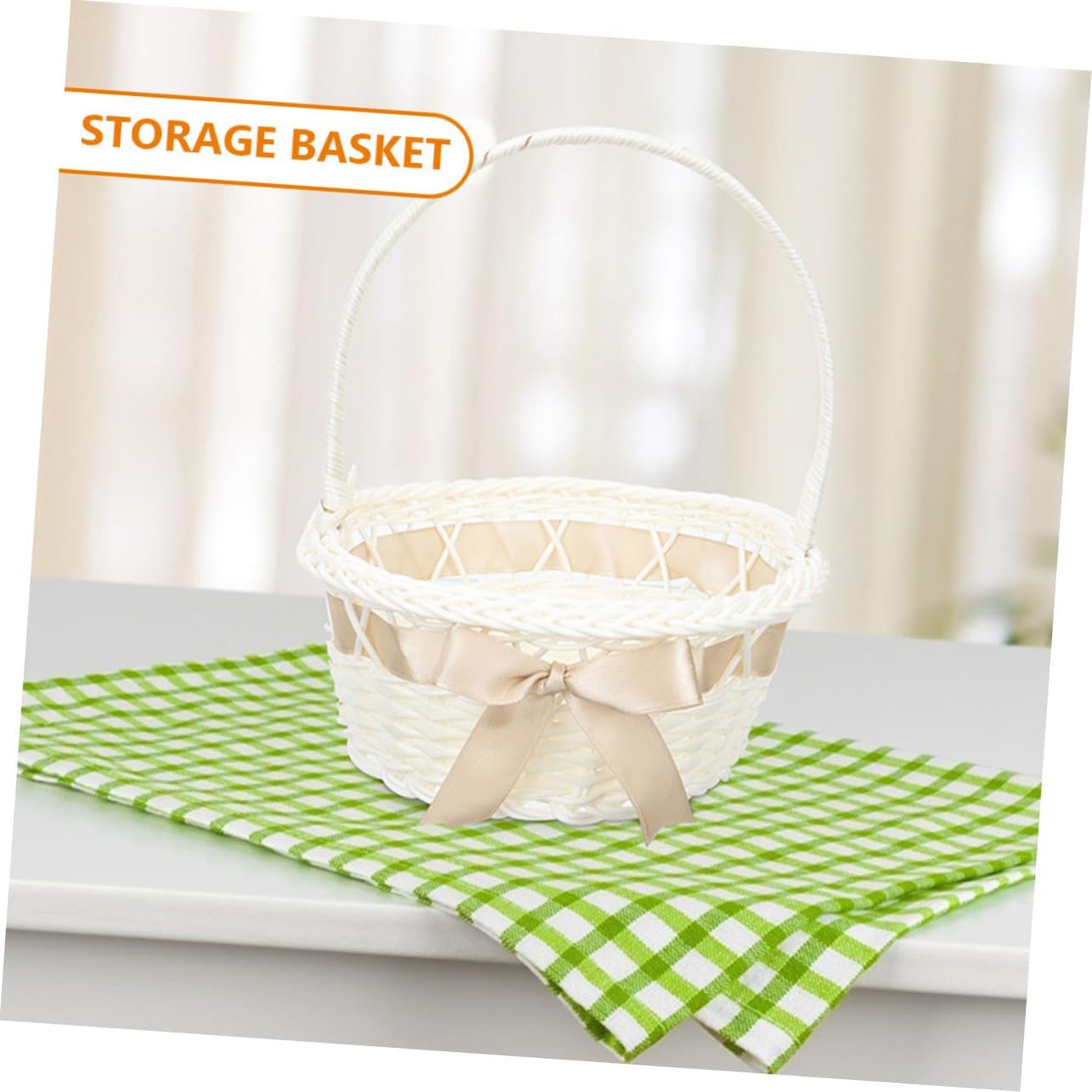 PRETYZOOM Hand Woven Flower Basket with Handle, 3pcs Plastic Cloth Storage image 3