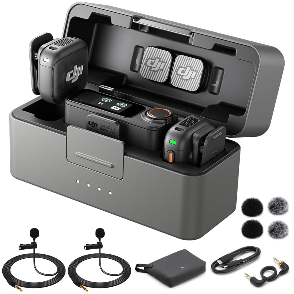 DJI Mic 3 (2 TX + 1 RX + Charging Case) Advanced Mini Wireless Microphone CP.RN.00000480.01 Bundle with 2X Deco Essentials 3.5mm Computer Clip-On Mini Lapel Mic-image-44