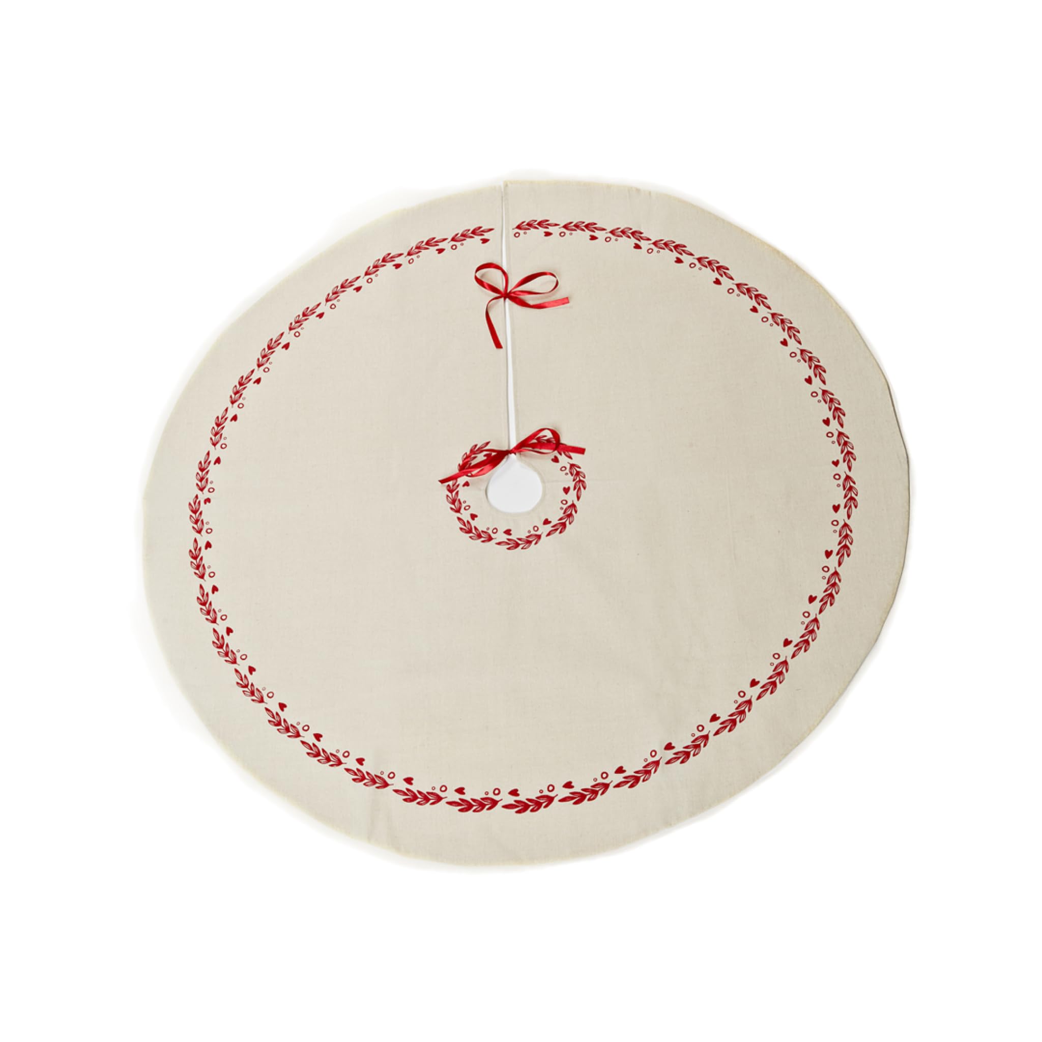 HEITMANN DECO - Round Linen Tree Blanket - Protection Against Pine Needles - Christmas Tree Underlay - Christmas - White, Red