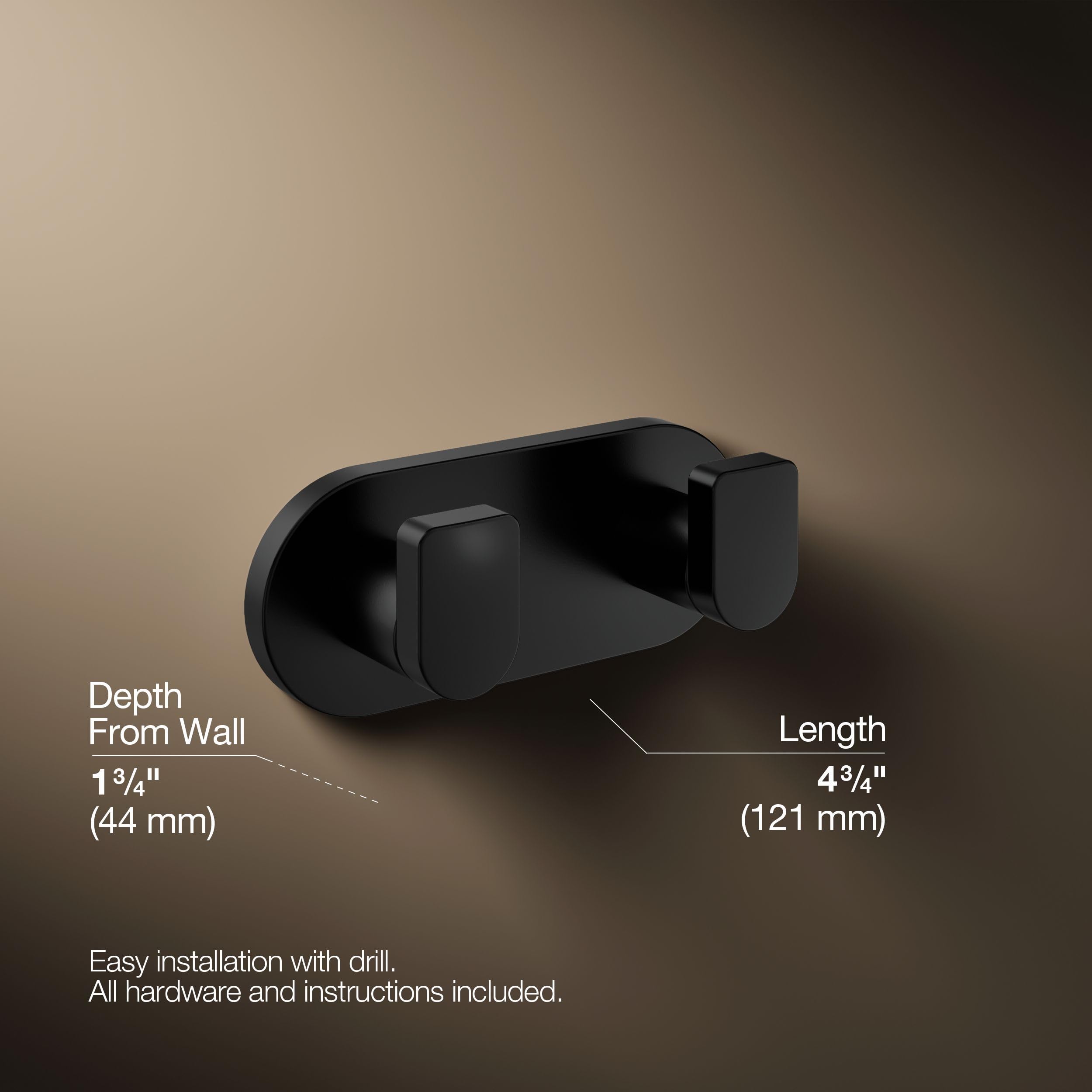 Amazon | Kohler K-73146-BL 合成ローブフック マットブラック | 浴室