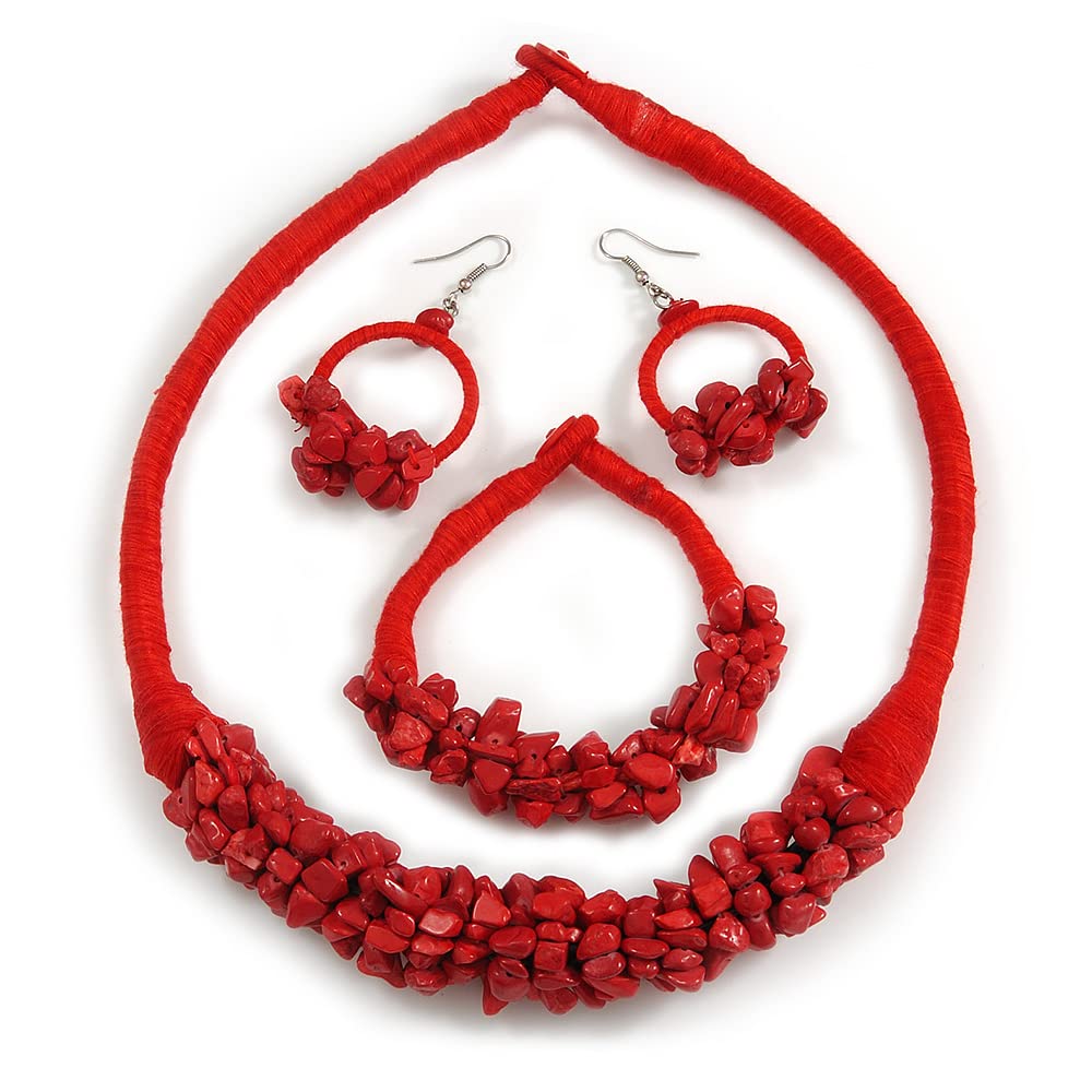 Pulsera, pendientes y collar de cordón de algodón rojo, el regalo étnico ideal 8